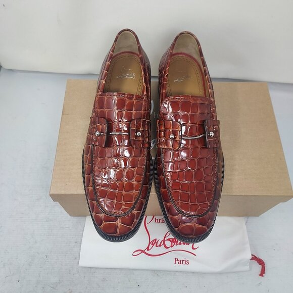 Christian Louboutin Brown Chambelimoc Ali Crocodile Loafer - Picture 1 of 12